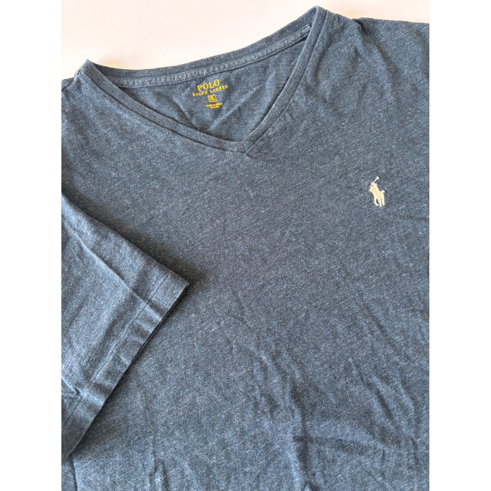 Polo Ralph Lauren Mens XL Blue Heather V-Neck Short Sleeve Pony Logo T-Shirt